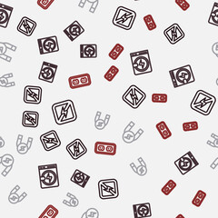 Set line No lightning, Washer, Magnet and Electrical outlet on seamless pattern. Vector
