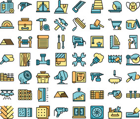 DIY repair icons set outline vector. Worker repair. Construction house thin line color flat on white