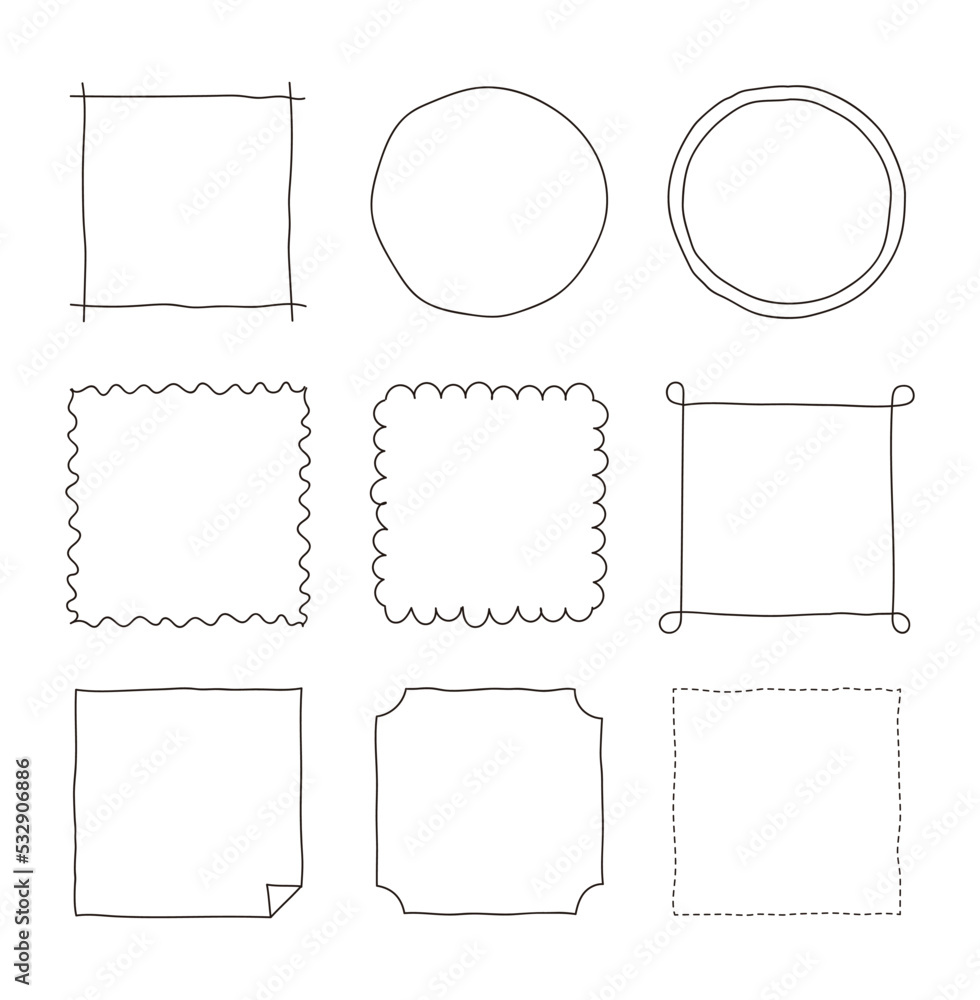 Poster line frame border design set with abstract shapes drawn in doodle style.