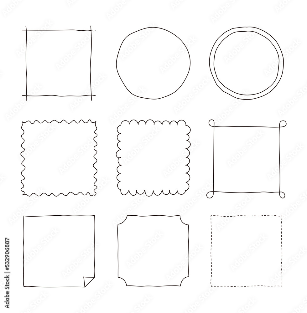 Poster line frame border design set with abstract shapes drawn in doodle style.