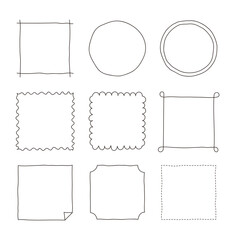 Line frame border design set with abstract shapes drawn in doodle style.