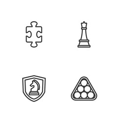 Set line Billiard balls in triangle, Chess, Puzzle pieces toy and icon. Vector