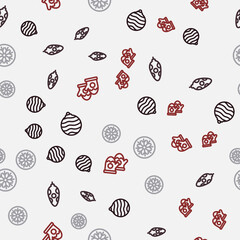 Set line Christmas ball, toy, Snowflake and mittens on seamless pattern. Vector