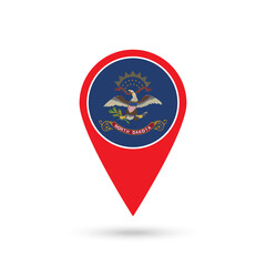 Map pointer with flag of North Dakota. Vector illustration.