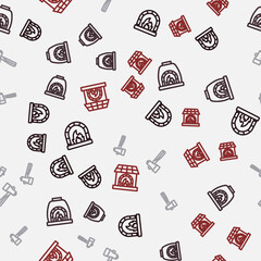 Set line Blacksmith oven, Hammer and on seamless pattern. Vector
