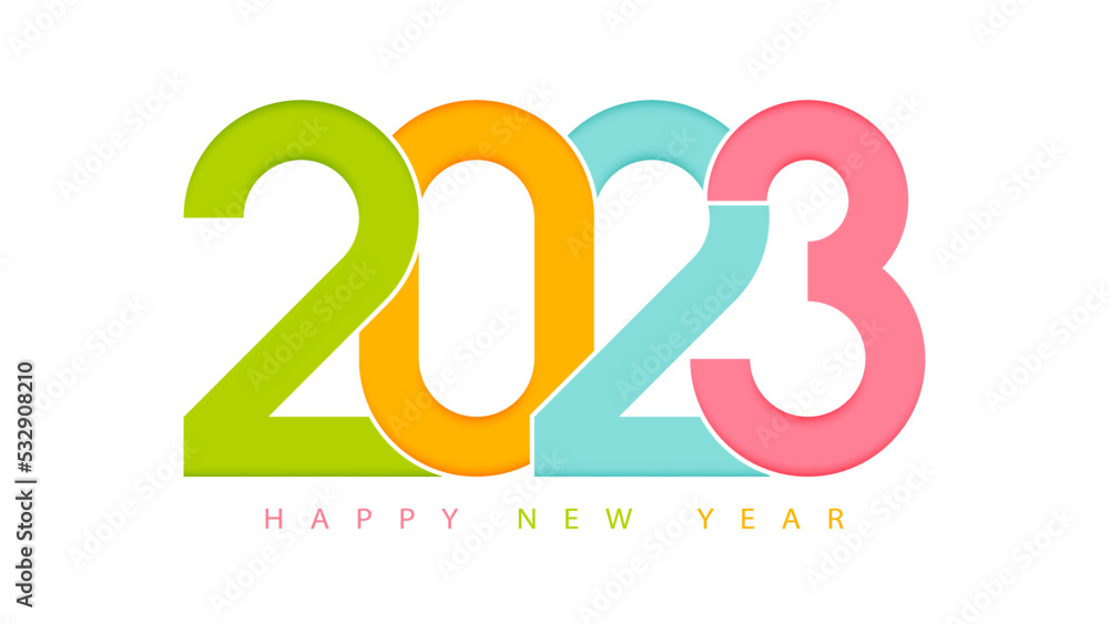 Aufkleber 2023 happy new year. 2023 modern text colorful vector design.