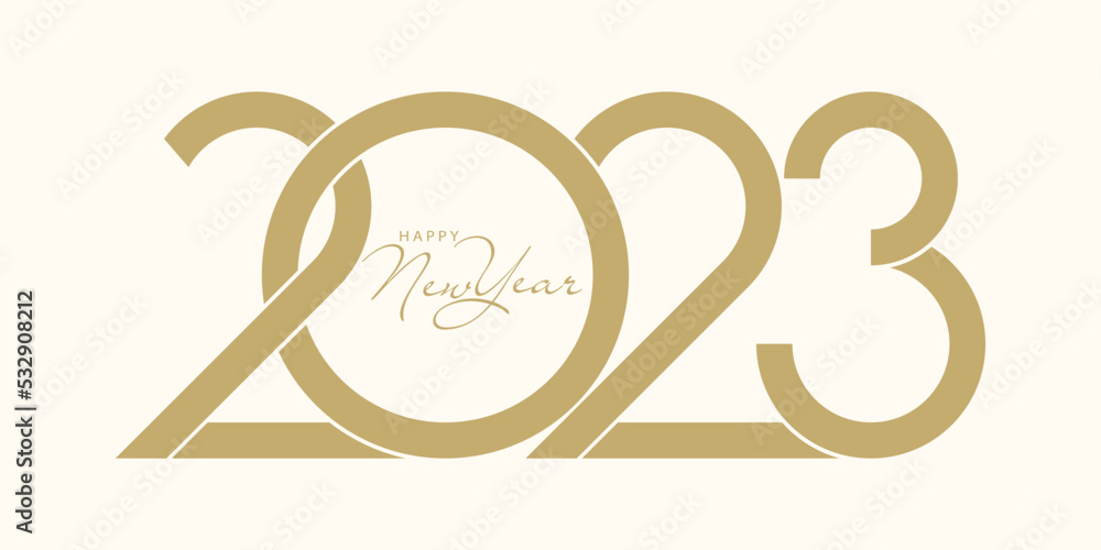 Poster 2023 happy new year. 2023 modern text vector luxury design gold color.