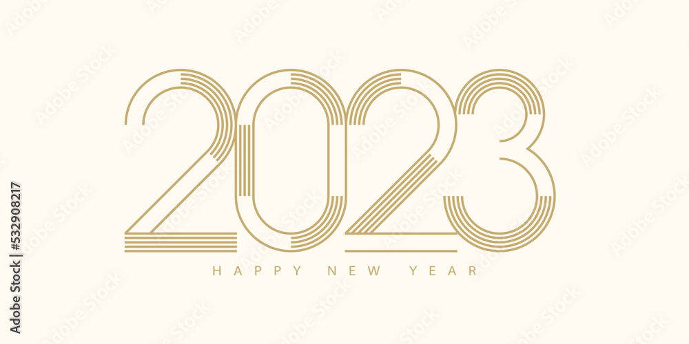 Poster 2023 happy new year. 2023 modern text vector luxury design gold color.