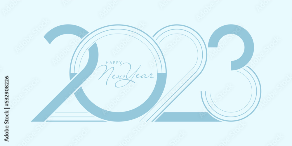 Aufkleber 2023 happy new year. 2023 modern text vector luxury design blue color.