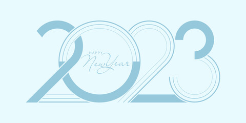 2023 Happy New Year. 2023 modern text vector luxury design blue color.