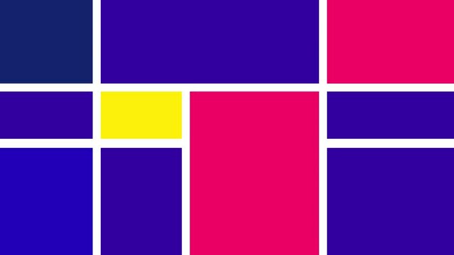Geometric rectangle square abstract background slow dark blue violet version with yellow and pink. White outline stripes shape cartoon animation backdrop. Decorative good for fashion, business, etc...
