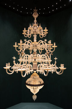 17th century chandelier made of ivory, mammoth bone and ebony in the Hermitage. St. Petersburg. Saint Petersburg, Russia