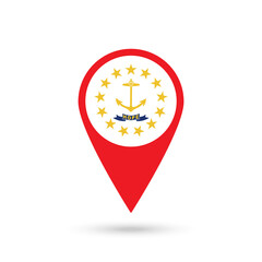 Map pointer with flag of Rhode Island. Vector illustration.