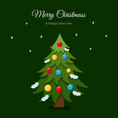 Christmas, Hew Year greeting card, invitation with christmas tree. Vector illustration.