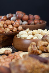 Peeled raw cashew nuts on the table