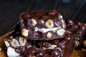 homemade chocolate with lots of hazelnuts