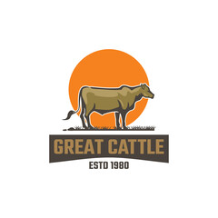 great cattle logo, silhouette of standing bull vector illustrations