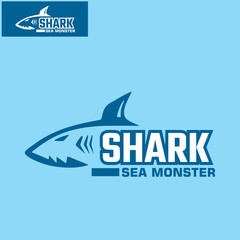 abstract shark logo, silhouette of big predator swimming vectot illustrations