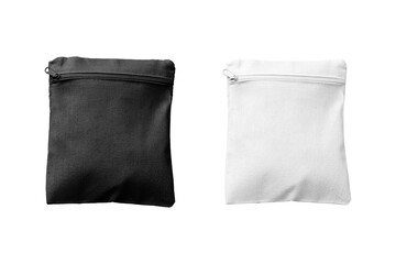 Black and white linen pouch for storing small items, zero waste, mockup isolated on white background. 3d rendering.