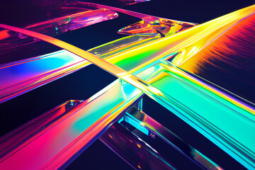 abstract illustration of crystal line with neon light reflection