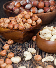 A pile of hazelnuts on the table