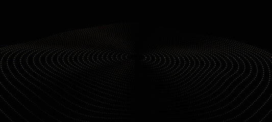 Abstract 3D sphere flowing light lines wave gold gradient isolated on black background. Vector in concept of AI technology, science, music, modern. 