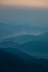Mountains in the morning fog.