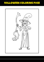 Halloween coloring page for kids. Line art coloring page design for kids.