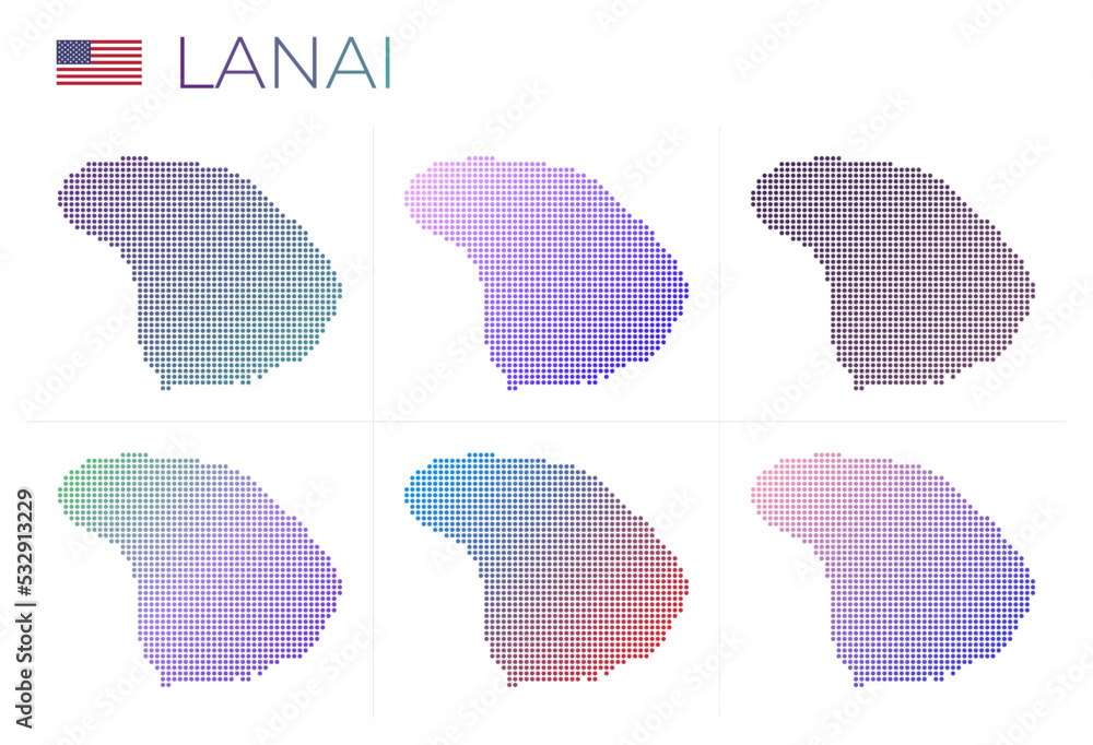 Poster lanai dotted map set. map of lanai in dotted style. borders of the island filled with beautiful smoo