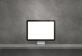 Computer pc on grey shelf banner