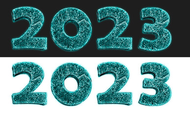 happy new year 2023 number blue light black and white background