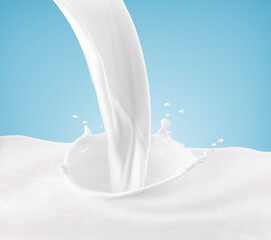 Fototapeta na wymiar splashing milk on a blue background