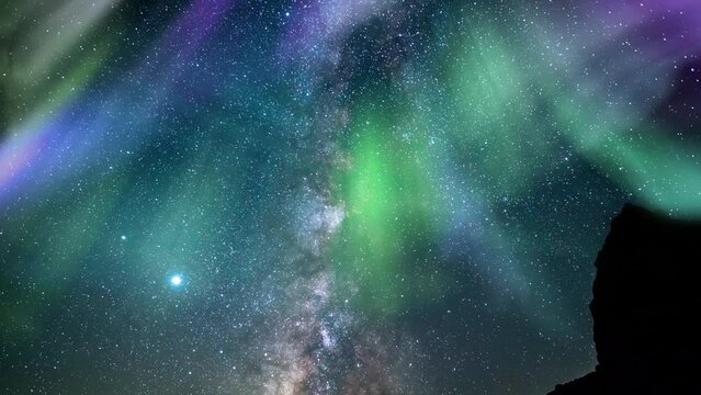 Aurora Glowing Green Purple and Milky Way Galaxy Rocks Loop South