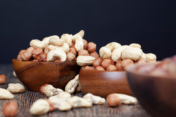 A pile of hazelnuts on the table