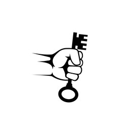 Hand holding house key icon isolated on white background