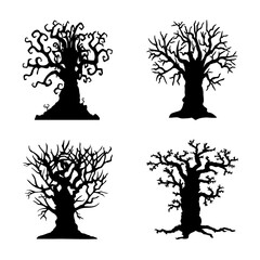 Spooky Halloween Tree Silhouette Styles Isolated Illustration Icon Set