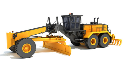 Motor Grader heavy construction machinery 3D rendering on white background