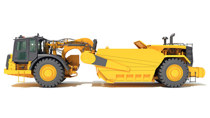 Tractor Scraper heavy machinery 3D rendering on white background