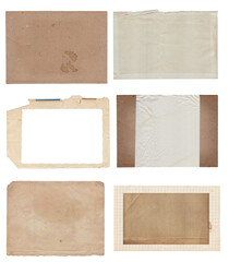 Fototapeta premium Set of various Old papers and postcards with scratches and stains texture isolated
