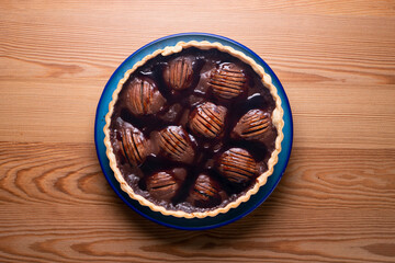 Pear cake with chocolate. Typical French recipe.