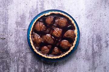 Pear cake with chocolate. Typical French recipe.