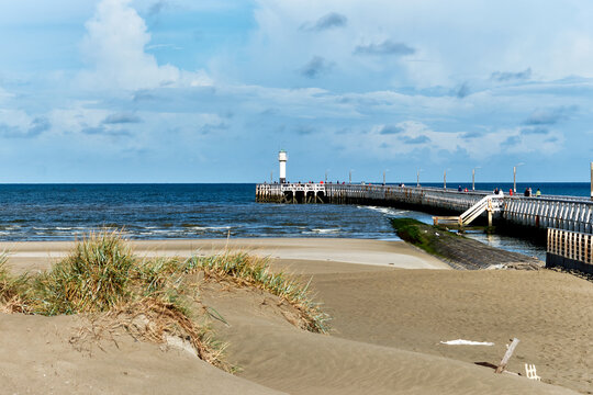 A view of the beach and the pier at Nieuwpoort, Flanders, Belgium