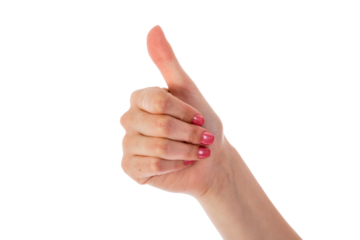 Female hand showing thumb up isolated over white