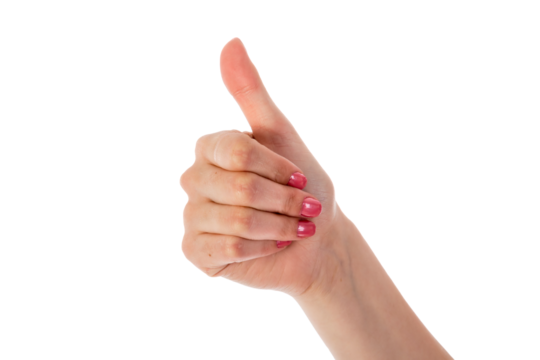 Female hand showing thumb up isolated over white