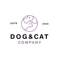 Monoline Dog and cat Logo vector design graphic for badge emblem