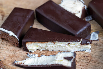 Chocolate-covered sweet cheese on the table