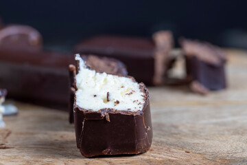 Chocolate-covered sweet cheese on the table
