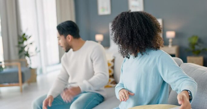 Divorce, slap and angry couple fight due to cheating, violence conflict and marriage problems at home. Anger, frustrated and jealous woman hitting, abuse and fighting a stressed and toxic partner