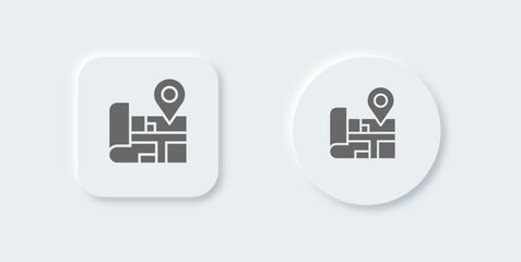 Fototapeta premium Maps solid icon in neomorphic design style. Location pin signs vector illustration.