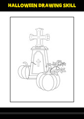 Halloween drawing skill for kids. Halloween drawing skill coloring page for kids.